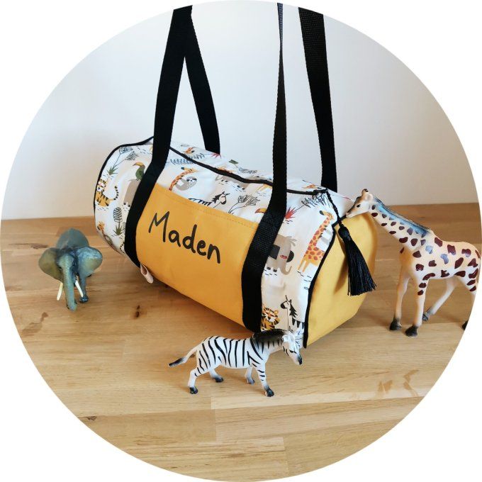 Sac bowling motifs KANAKI et coton unis moutarde 